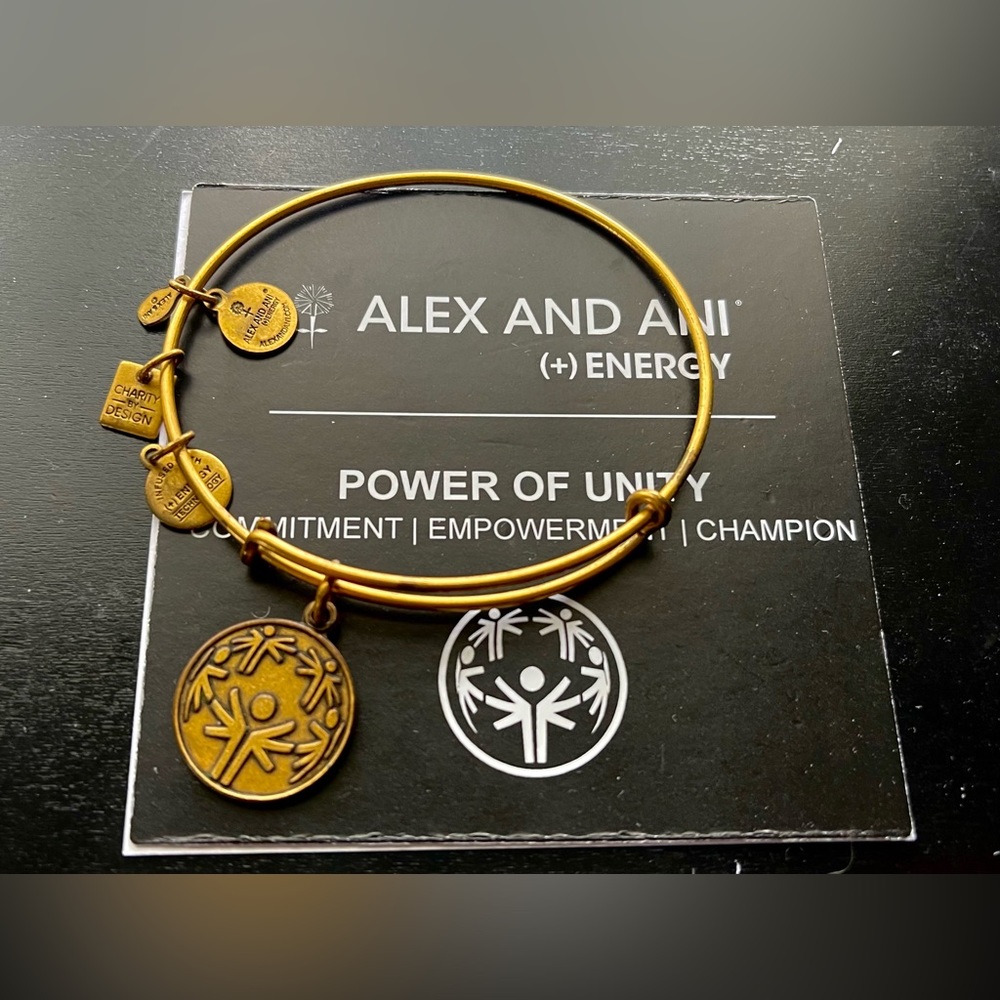 Alex and Ani Power of Unity Gold Charm Bracelet adjustable Bangle